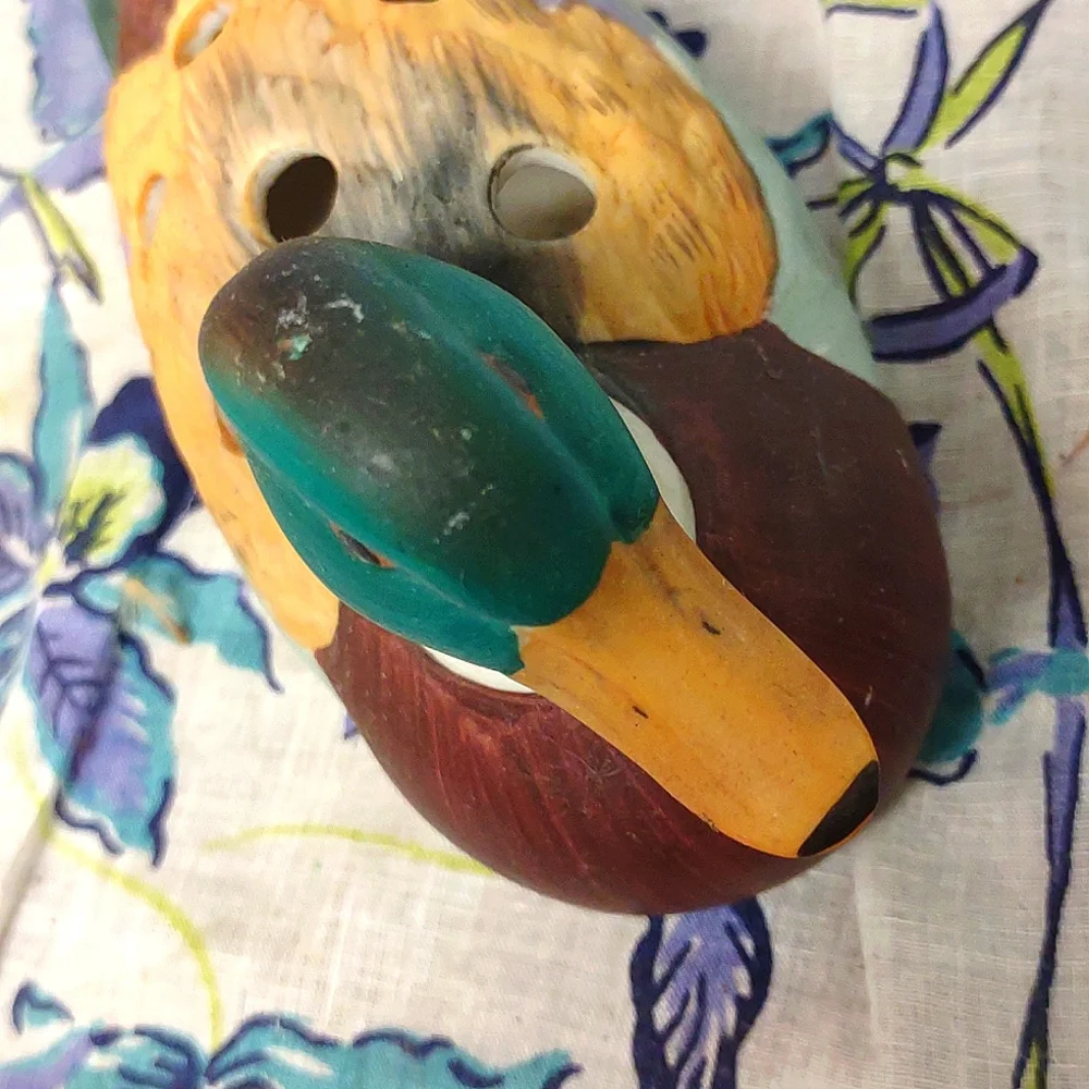 Porcelain Hand Painted Figural Mallard Duck Pencil Holder Vintage